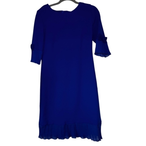 Women’s Size 6 Royal Blue Shift Dress Pleated Cuffs & Hem Elegant - Picture 2 of 12